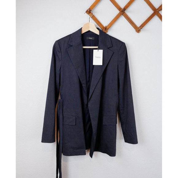 NEW Theory Womens Concord Eco Crunch Wash Linen Blend Belt Blazer, size 2 - Picture 3 of 16